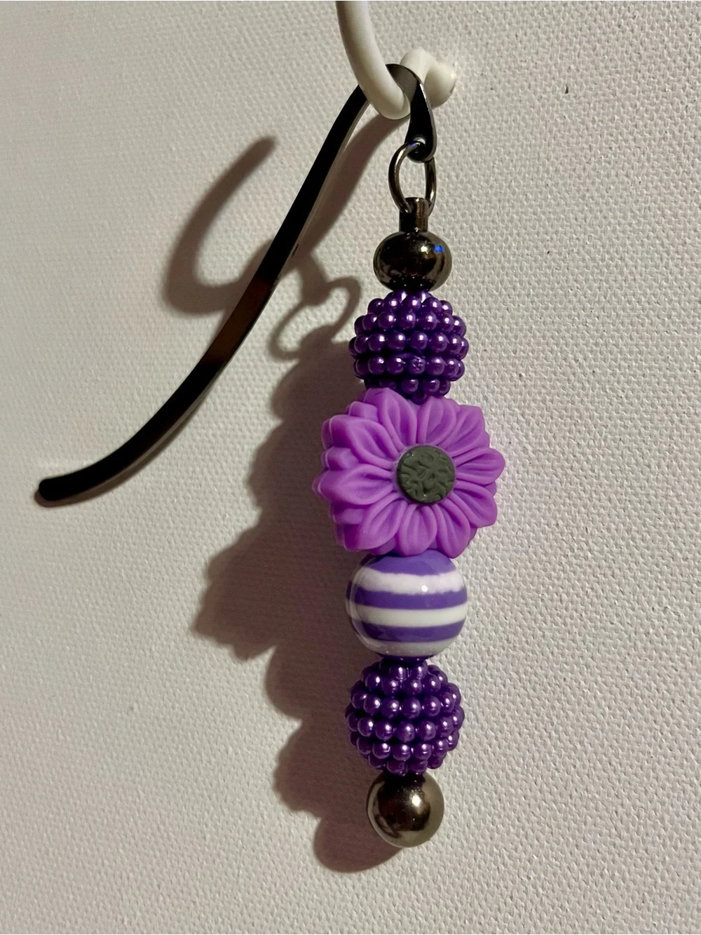Purple Flower w/White & Purple Stripes & Shiny Purple Bubble Beaded Bookmark